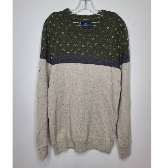 NWT American Eagle green tan cotton wool blend sweater - medium tall / MT - Picture 1 of 4